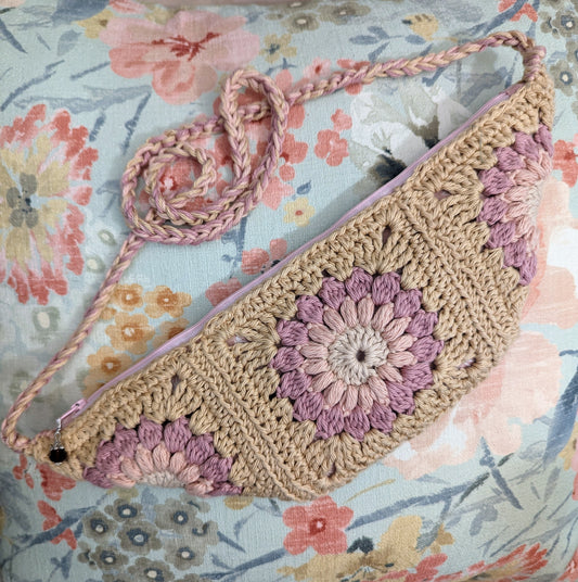 BOHO BUM BAG - Tan and Pink.