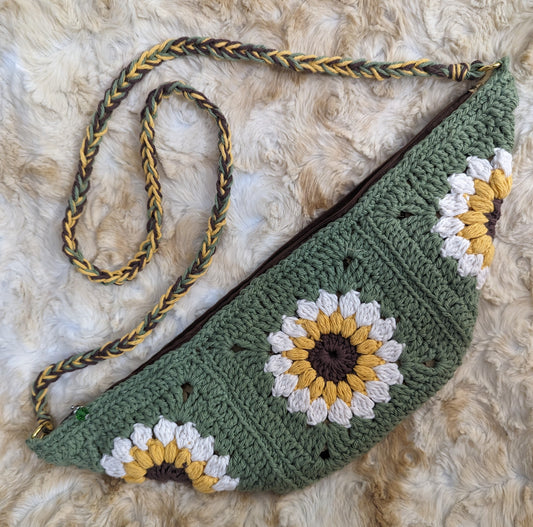 BOHO BUM BAG - Green with Sunflower.