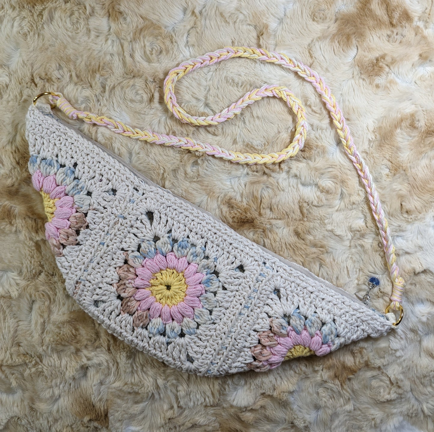 BOHO BUM BAG - Off White, pink, yellow, blue.