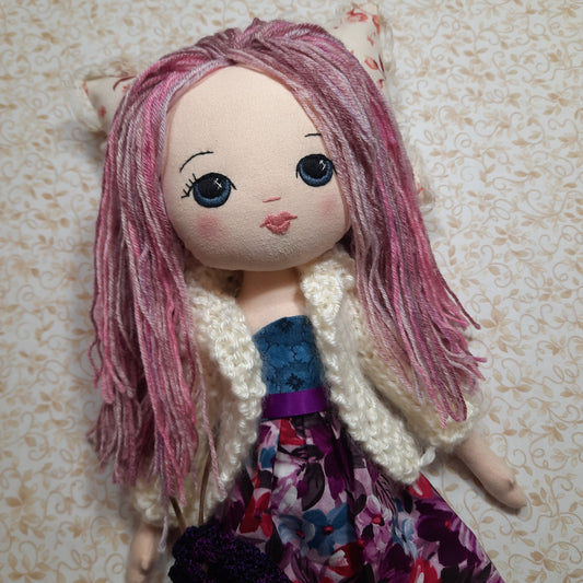 Cloth Dolly - Purple Hair & Dark Blue Eyes #2