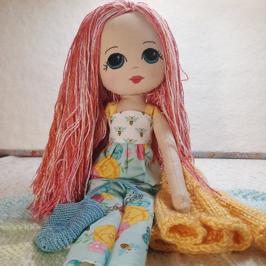 Cloth Dolly - Pink Sparkly Hair & Teal Eyes #3